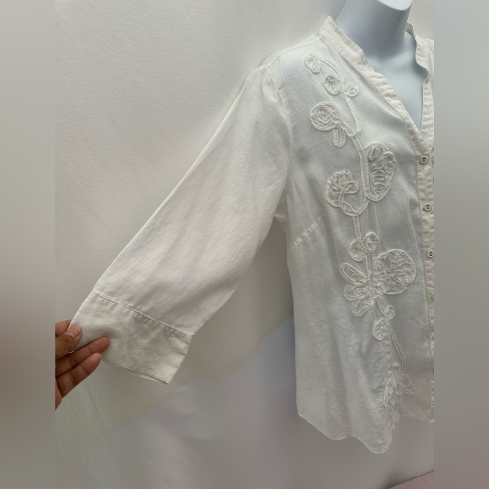 Charter Club Cream Linen Blouse 100% linen #A2 - Picture 3 of 9